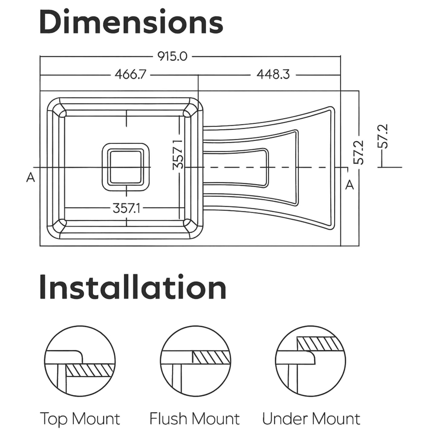 Dimension of 18x36x9 kitchen sink