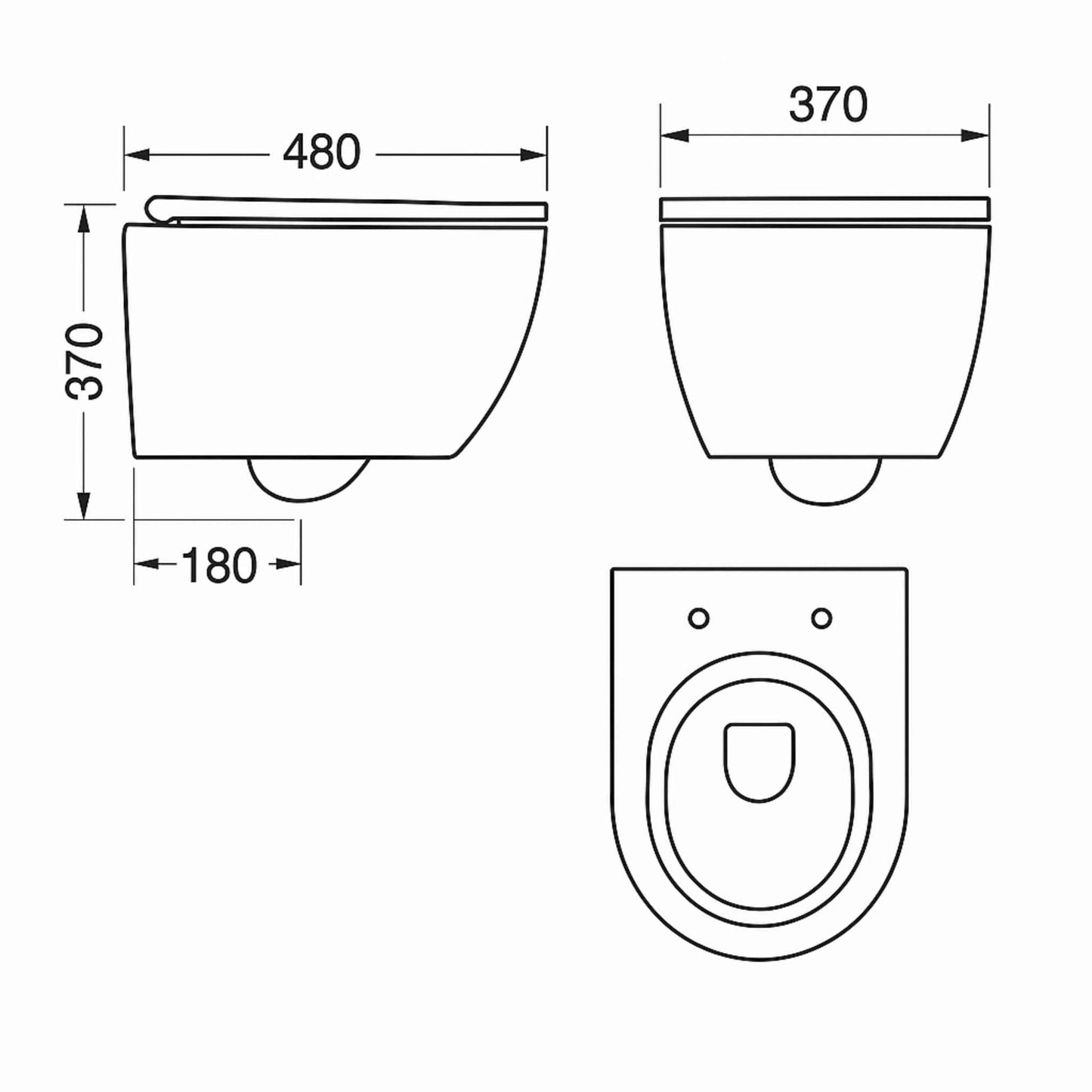 Technical drawing of a toilet with dimensions labeled