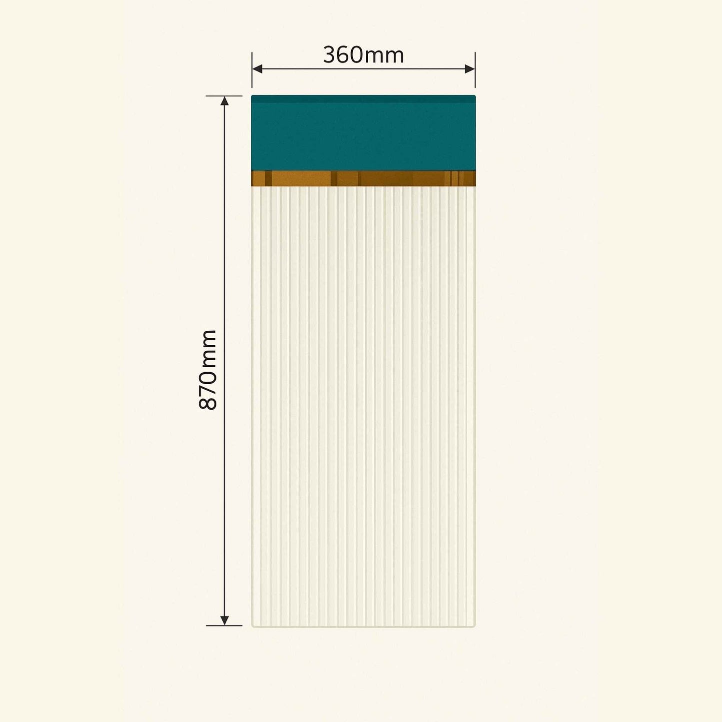 Measurement chart with a blue strip and brown stripe on a white background