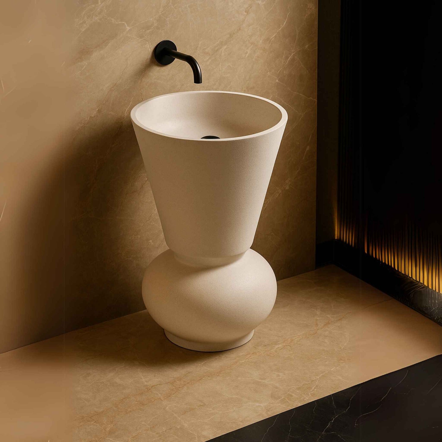 Matt white colour pedestal washbasin perfect for living rooms top angle image.