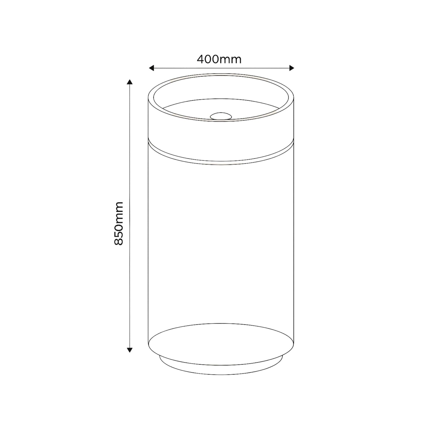 Line drawing of a cylindrical object with dimensions labeled