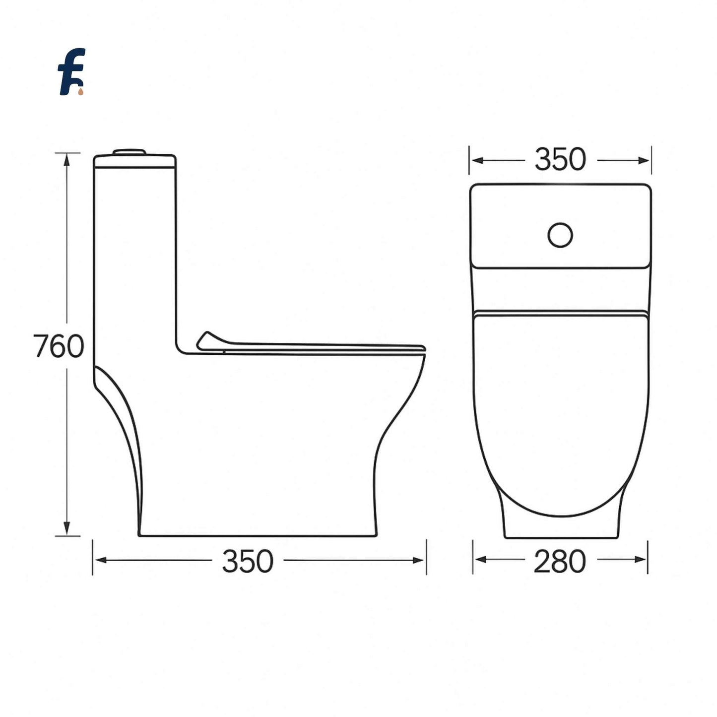Technical drawing of a toilet with dimensions labeled