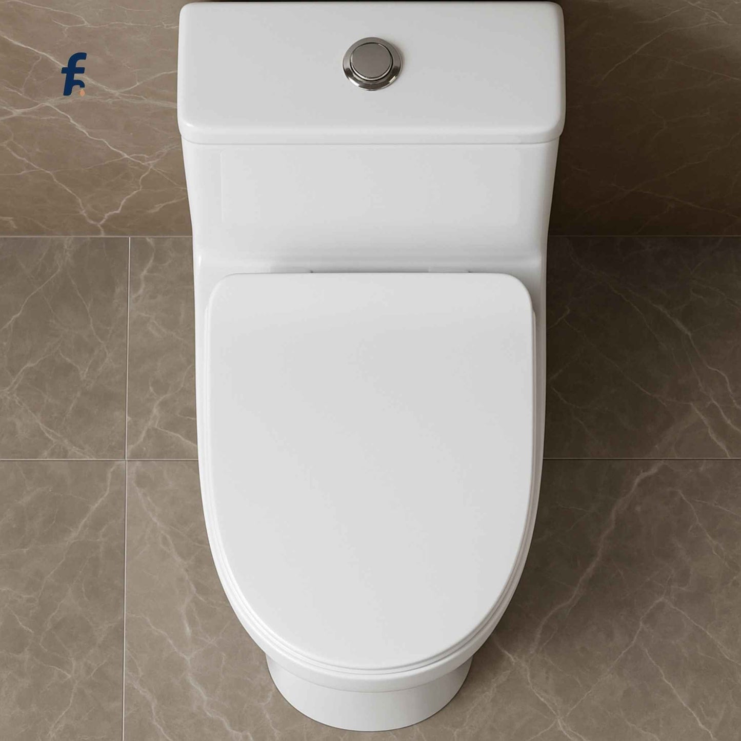 "Top angle view of sleek western toilet with dual flush tank and ergonomic seat – ceramic white finish"