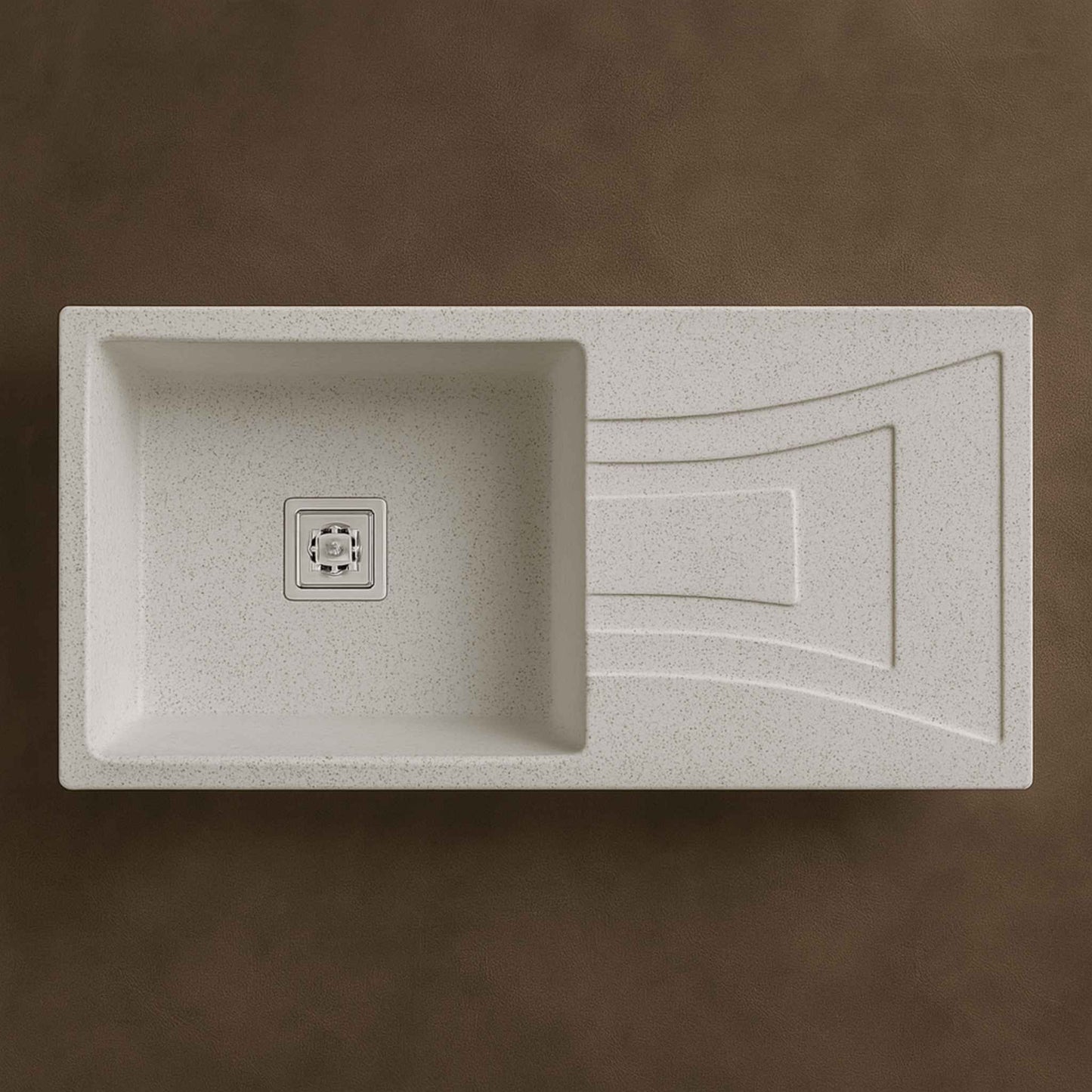 Full kitchen view featuring Alaska white quartz sink as focal point