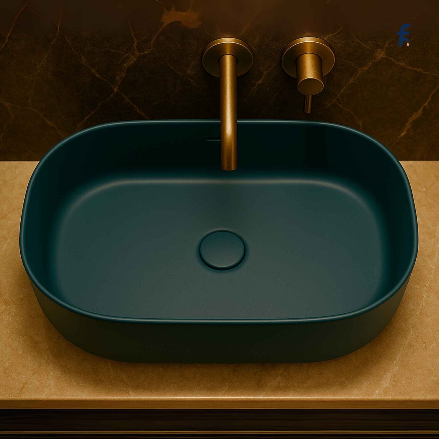Designer bathroom sink with wall-mounted faucet
