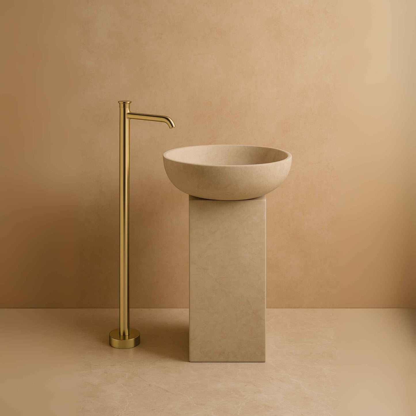 Brushed Gold Floor Mounted Basin Mixer Tap – Luxury Freestanding Faucet for Modern Bathrooms