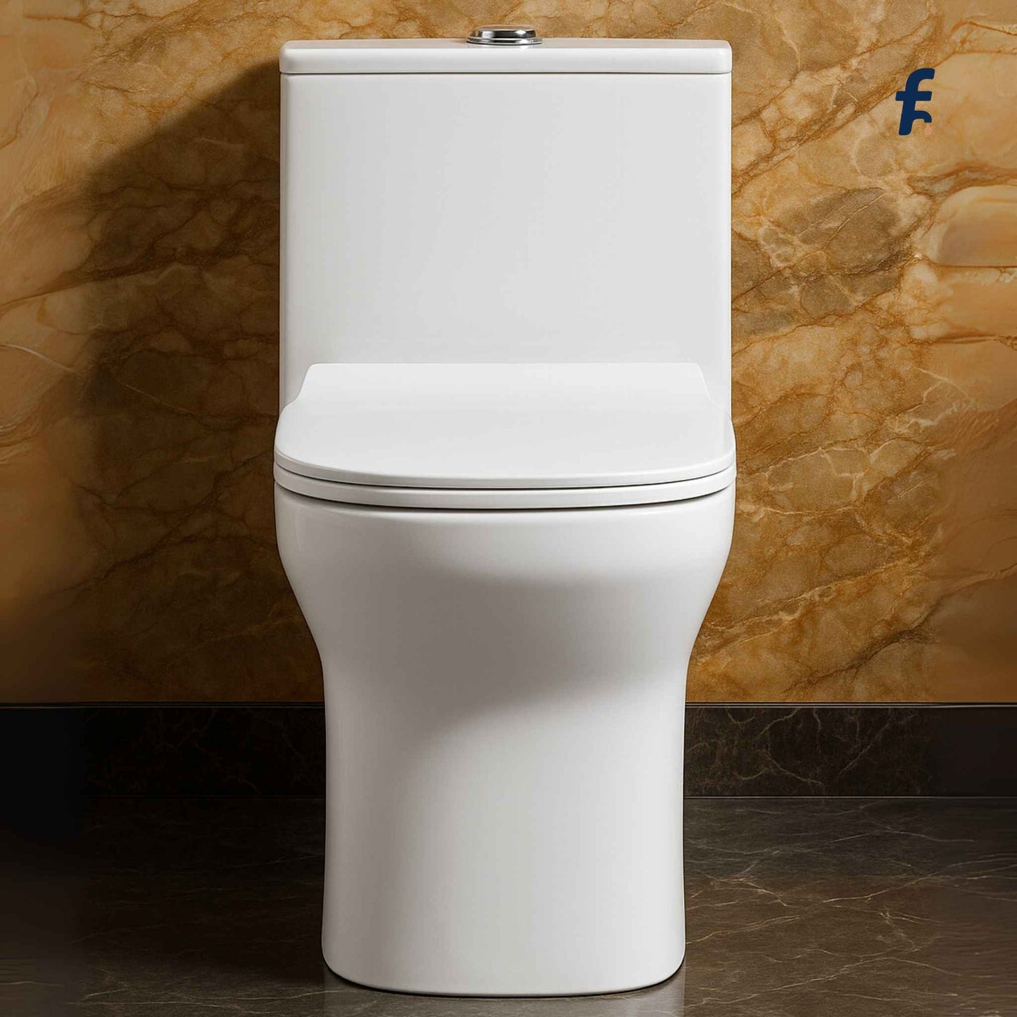 White toilet against a brown marble wall