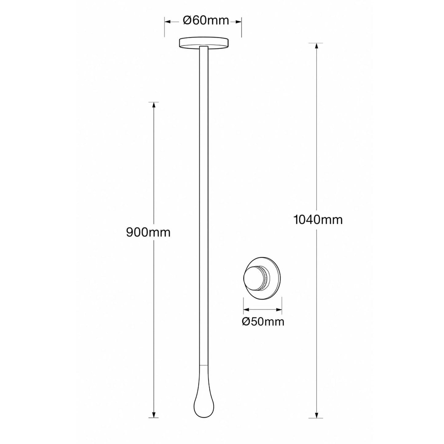 Technical dimension sketch of ceiling-mounted luxury floor mixer in gun gold finish with height and width measurements