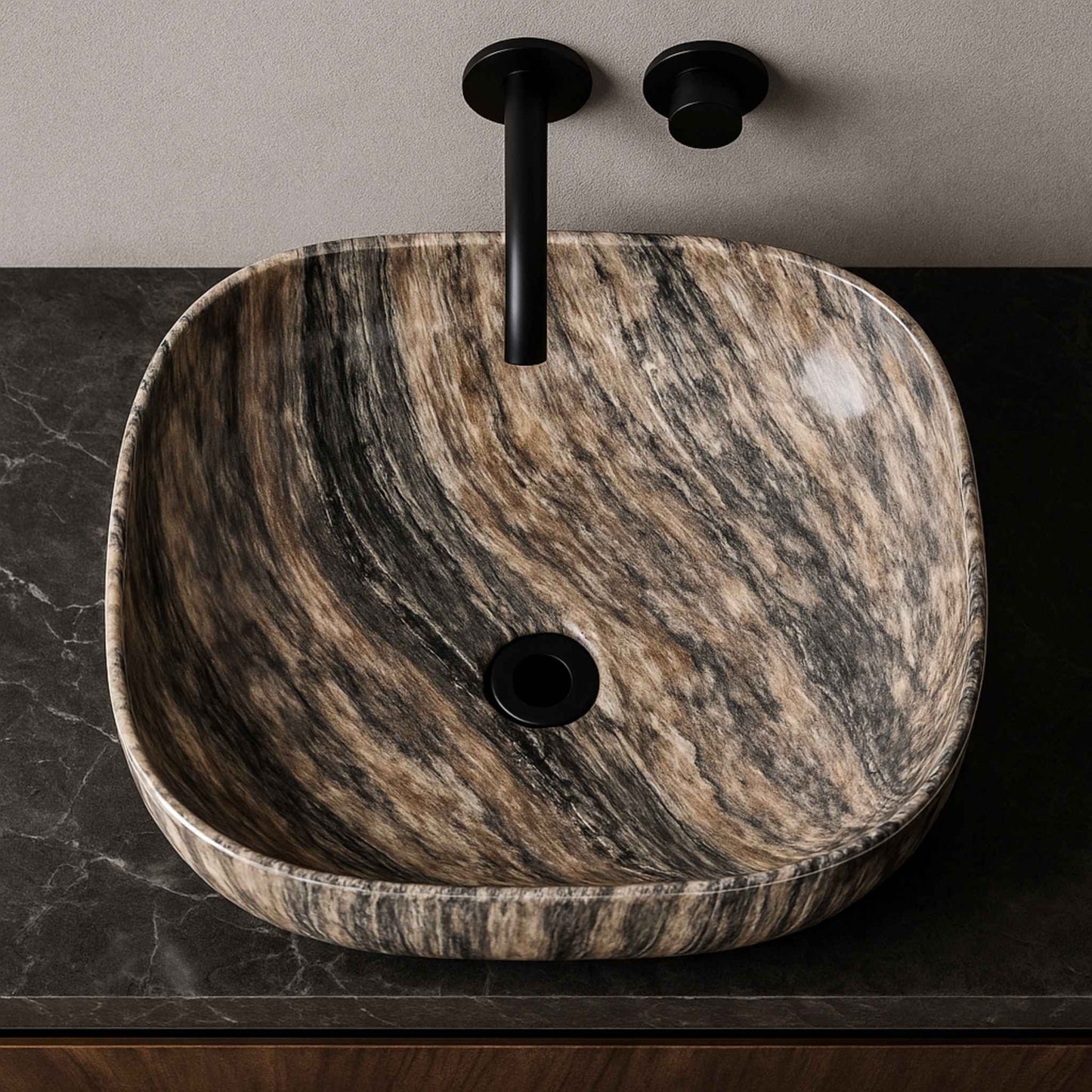 Stone look countertop vessel sink for modern vanity