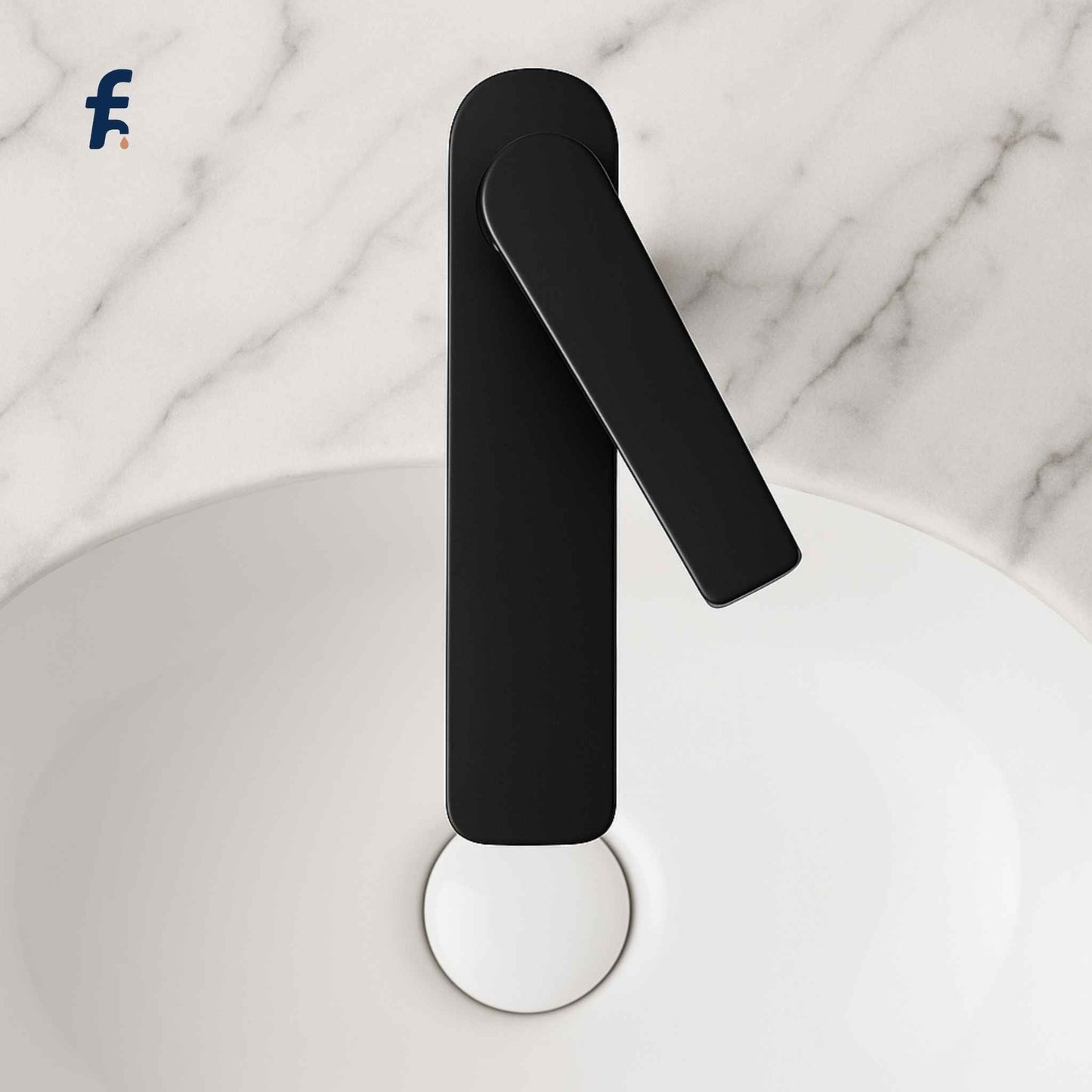 Black door handle on a marble background, Designer gun grey tall basin mixer tap with AoYou bubbler