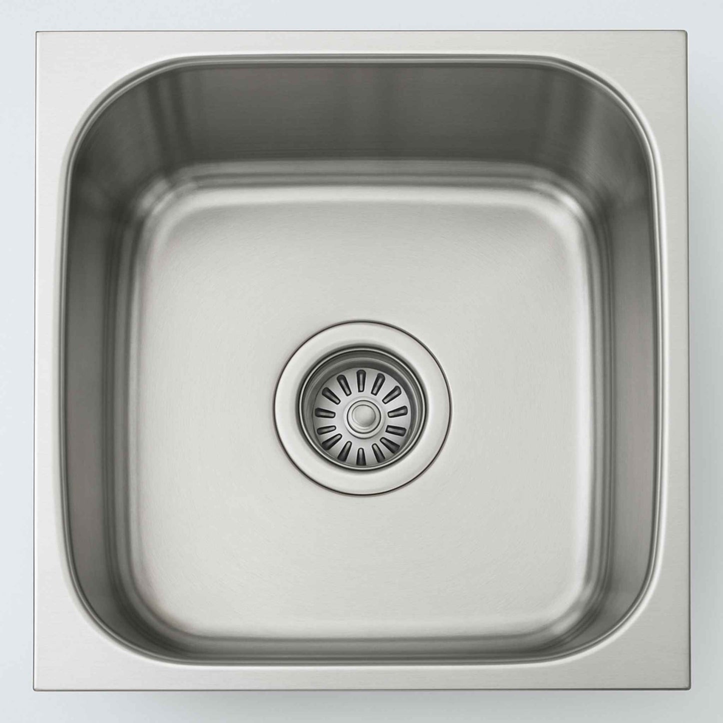 Top view of 16x16 inch square kitchen sink from Essential Series (0.8mm steel)