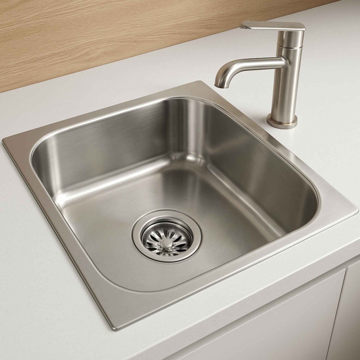 Affordable 21x18 inch deep kitchen sink with brushed steel finish – 0.8mm gauge