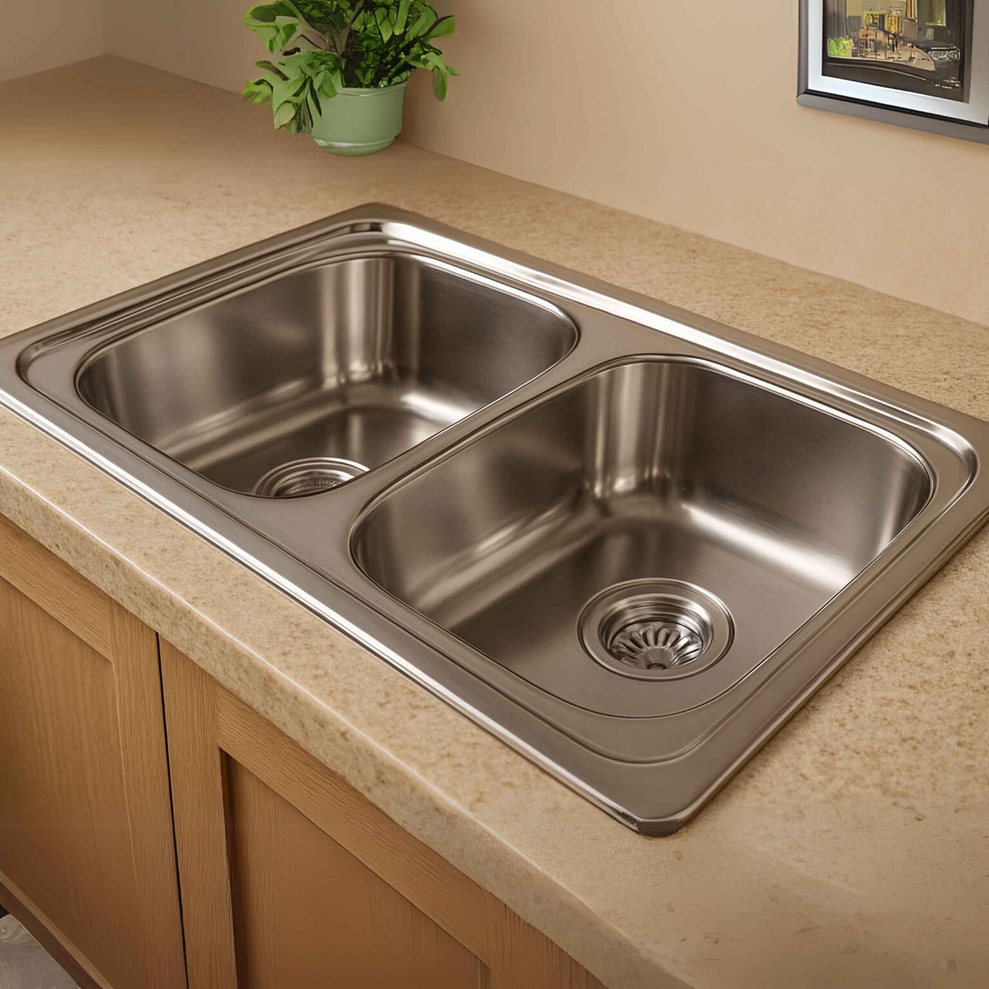 Double bowl stainless steel kitchen sink with glossy finish for Indian kitchens