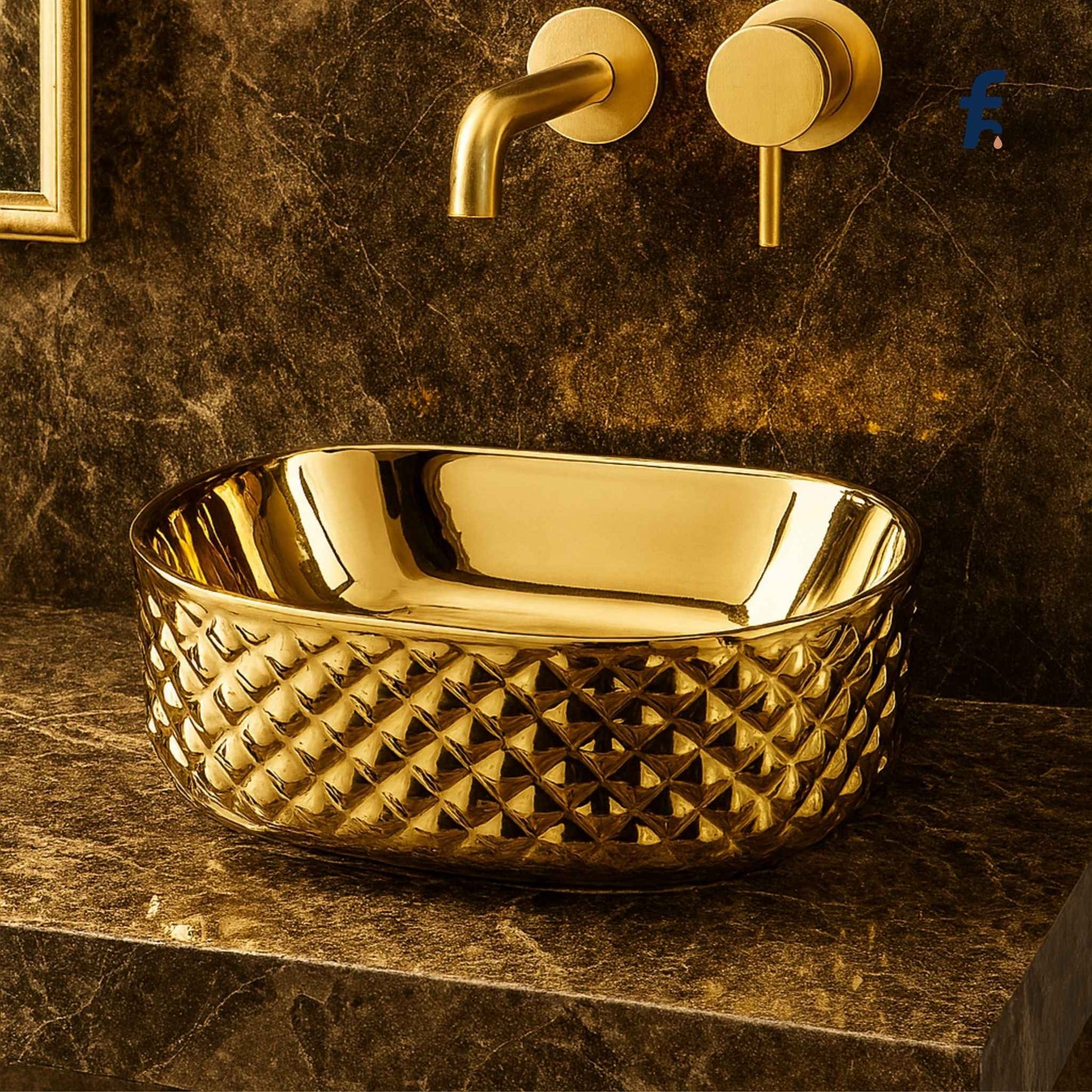 Luxury Gold Washbasin – Glossy Oval Designer Countertop Basin (450x340x135mm)