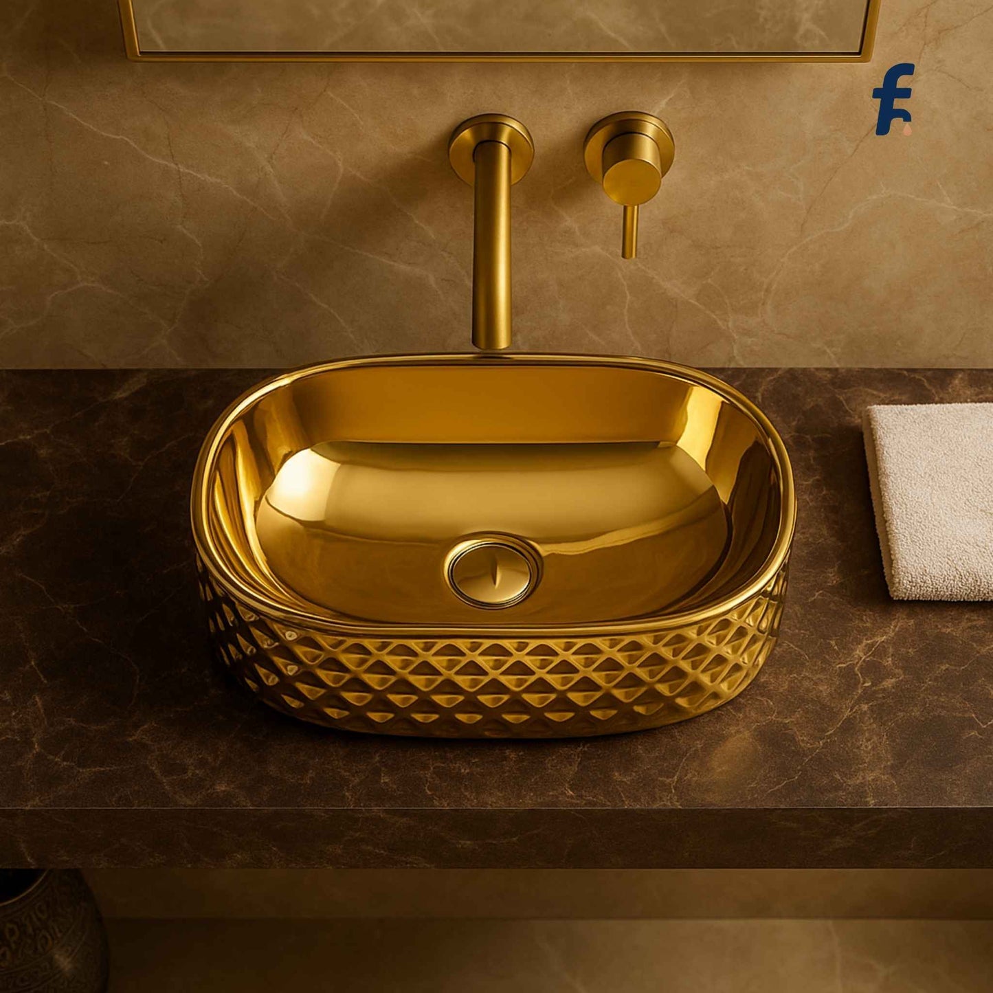 Luxury Gold Washbasin – Glossy Oval Designer Countertop Basin (450x340x135mm)