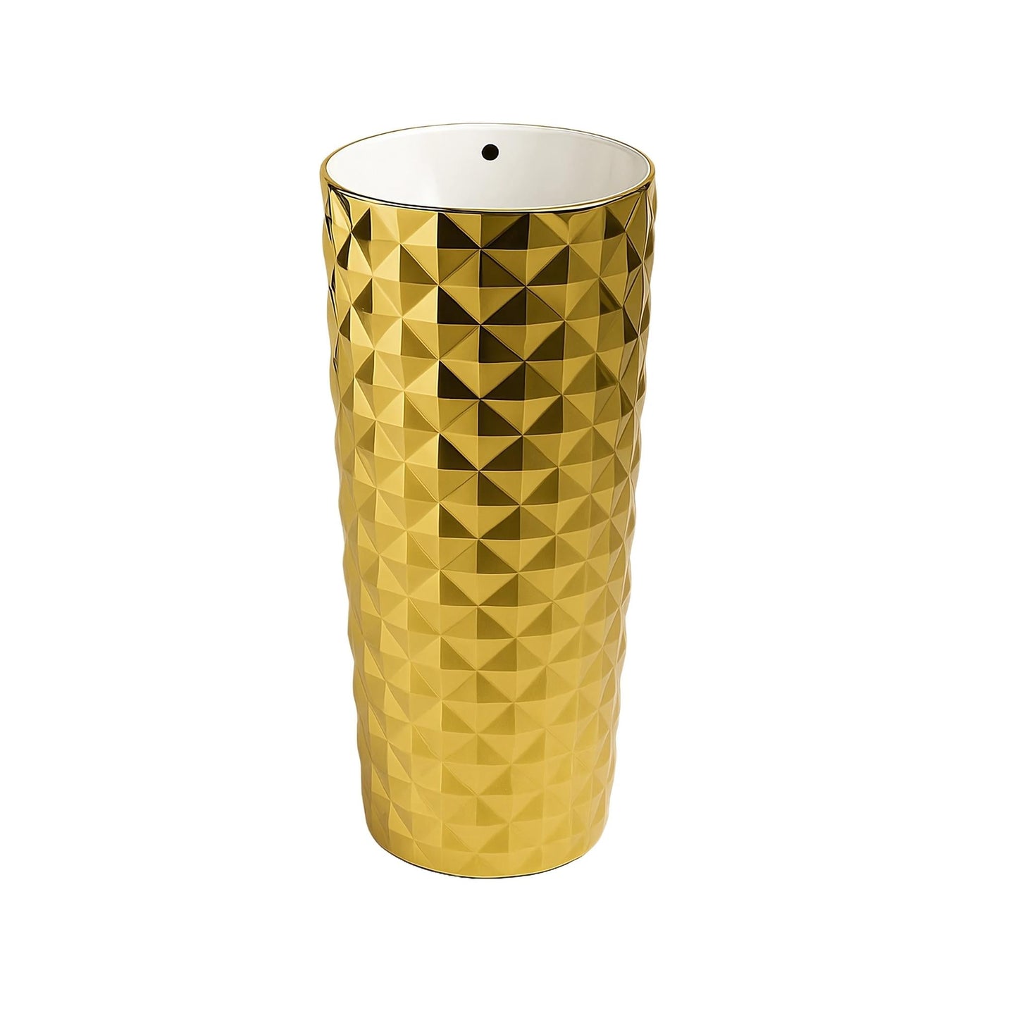 Side profile of golden pedestal basin with textured finish – AFFordfitting