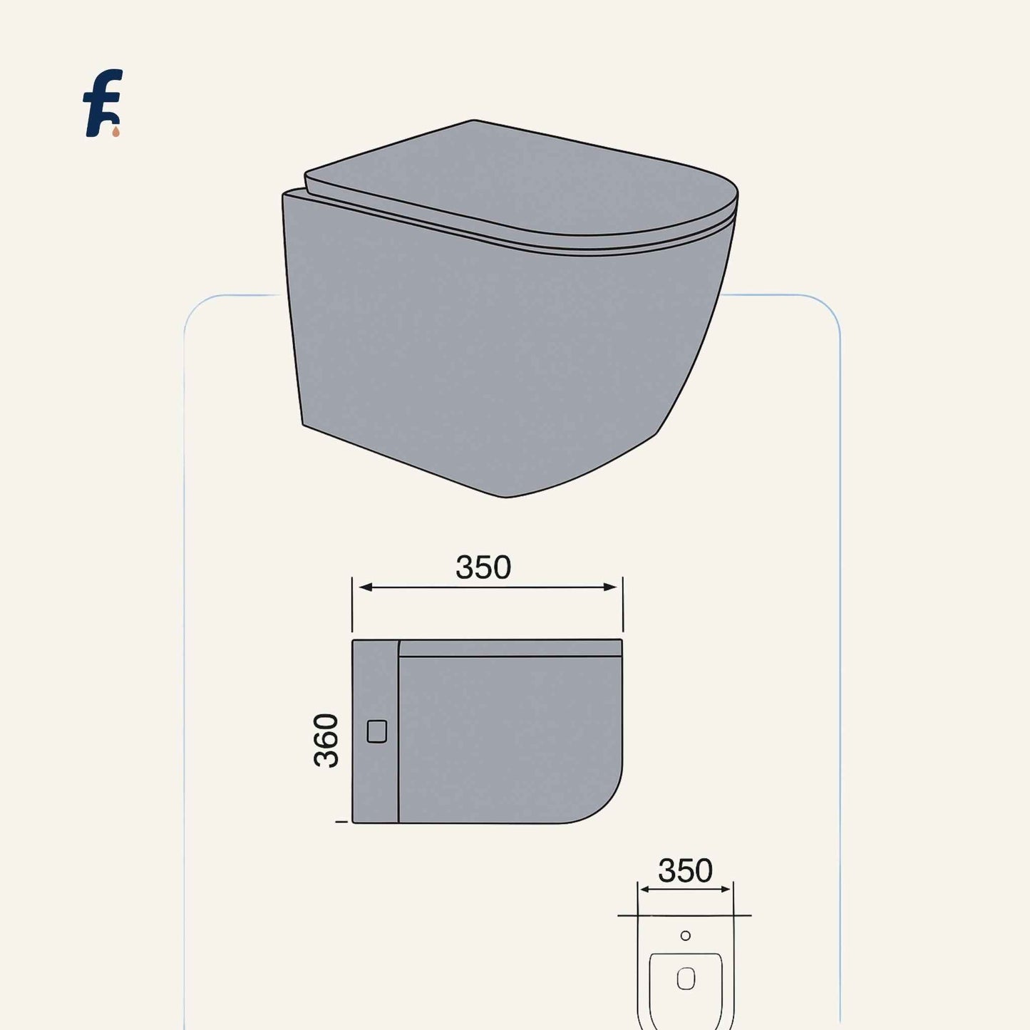 Wall-mounted toilet with dimensions labeled on a white background
