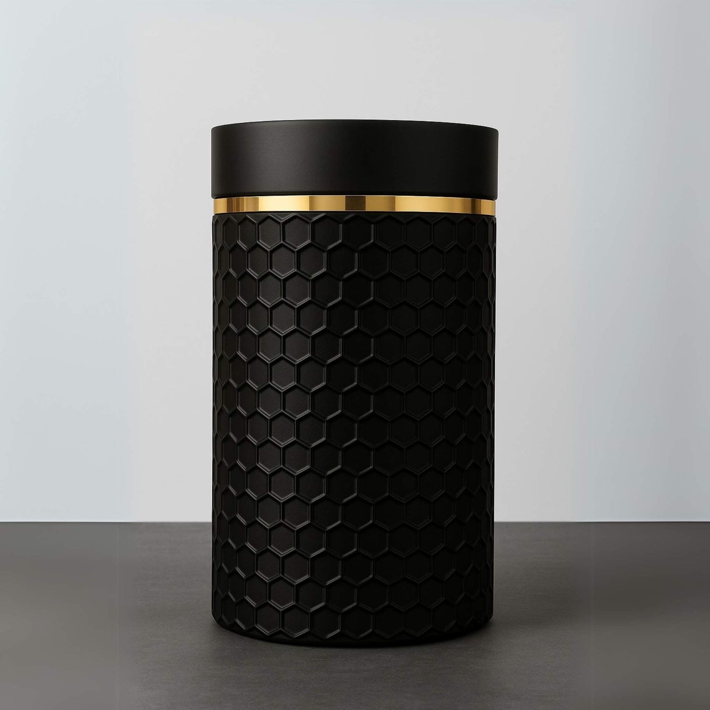 Jet black pedestal basin placed in luxury marble bathroom