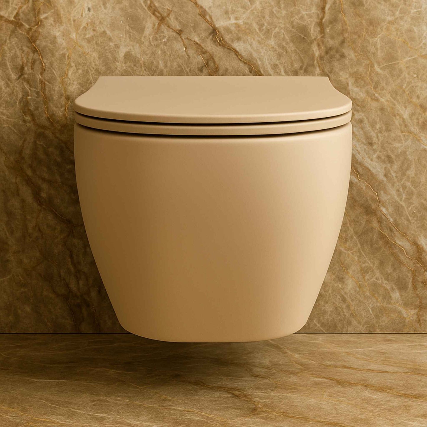 Close-up top angle of the R2 Khakhi toilet showing curved matte finish seat design