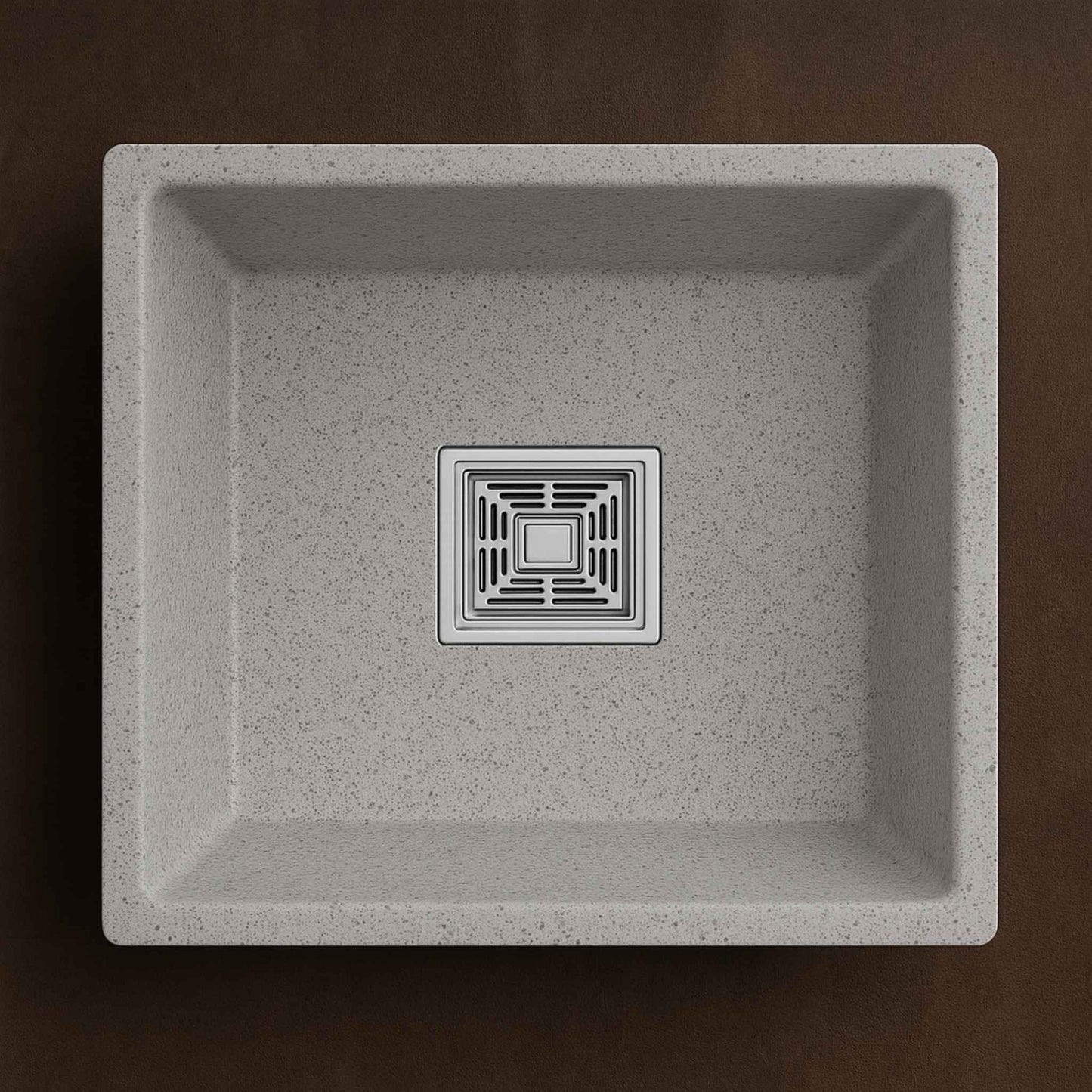 Top angle view of single bowl grey granite sink for modular kitchens