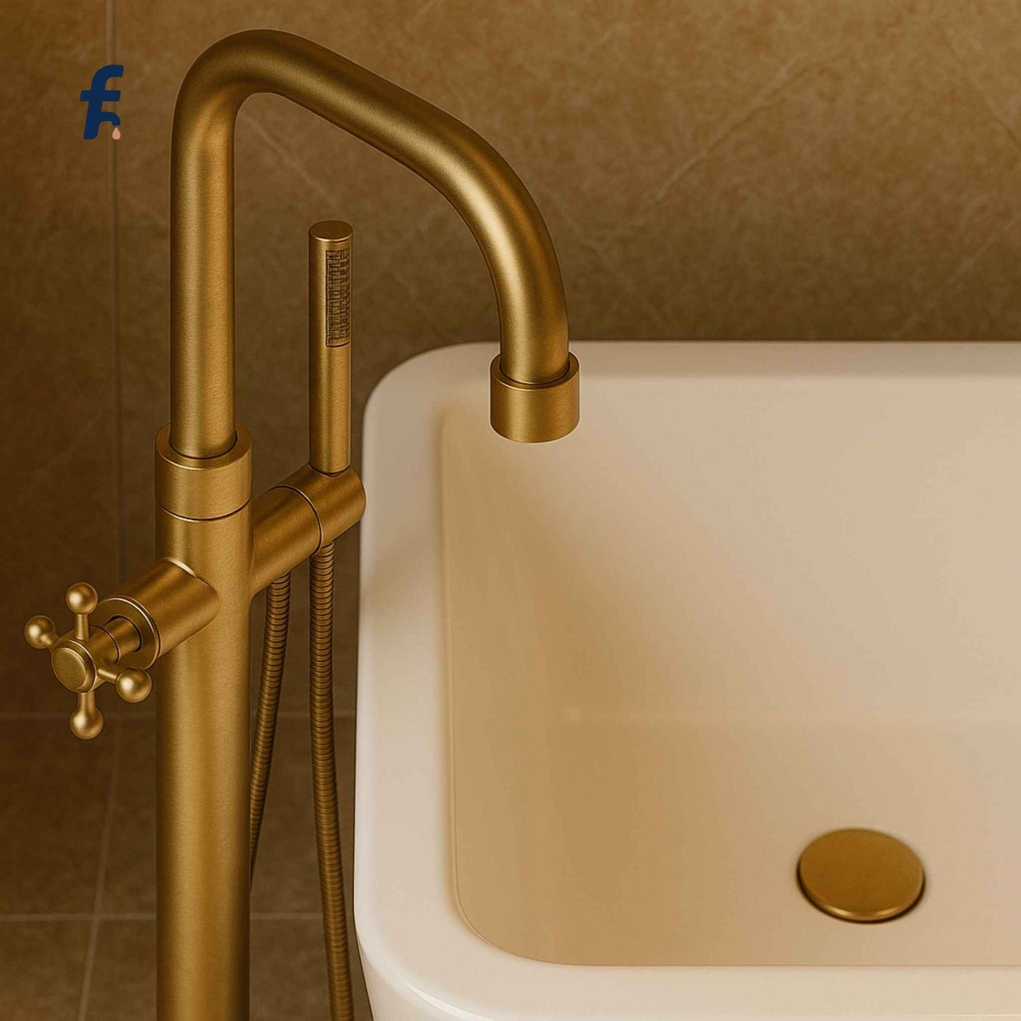 Floor mounted tap with freestanding tub