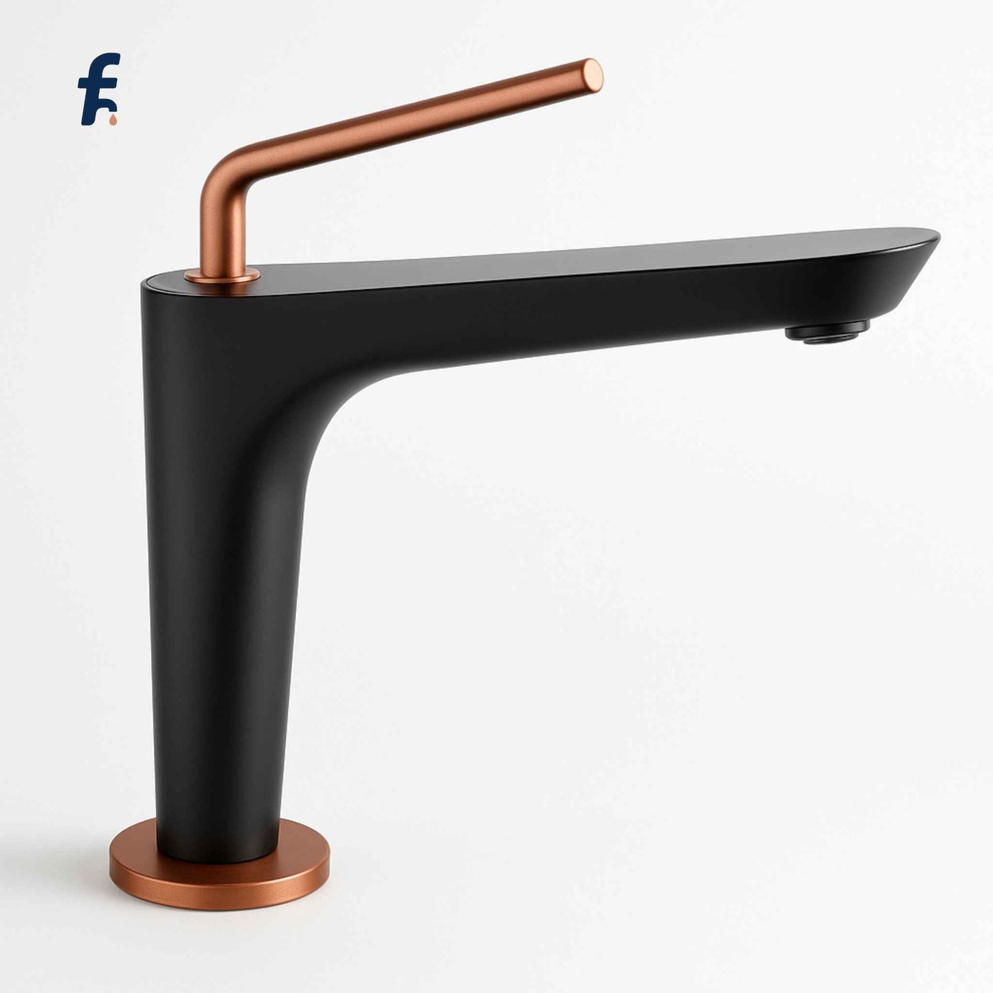 Black and copper faucet on a white background
