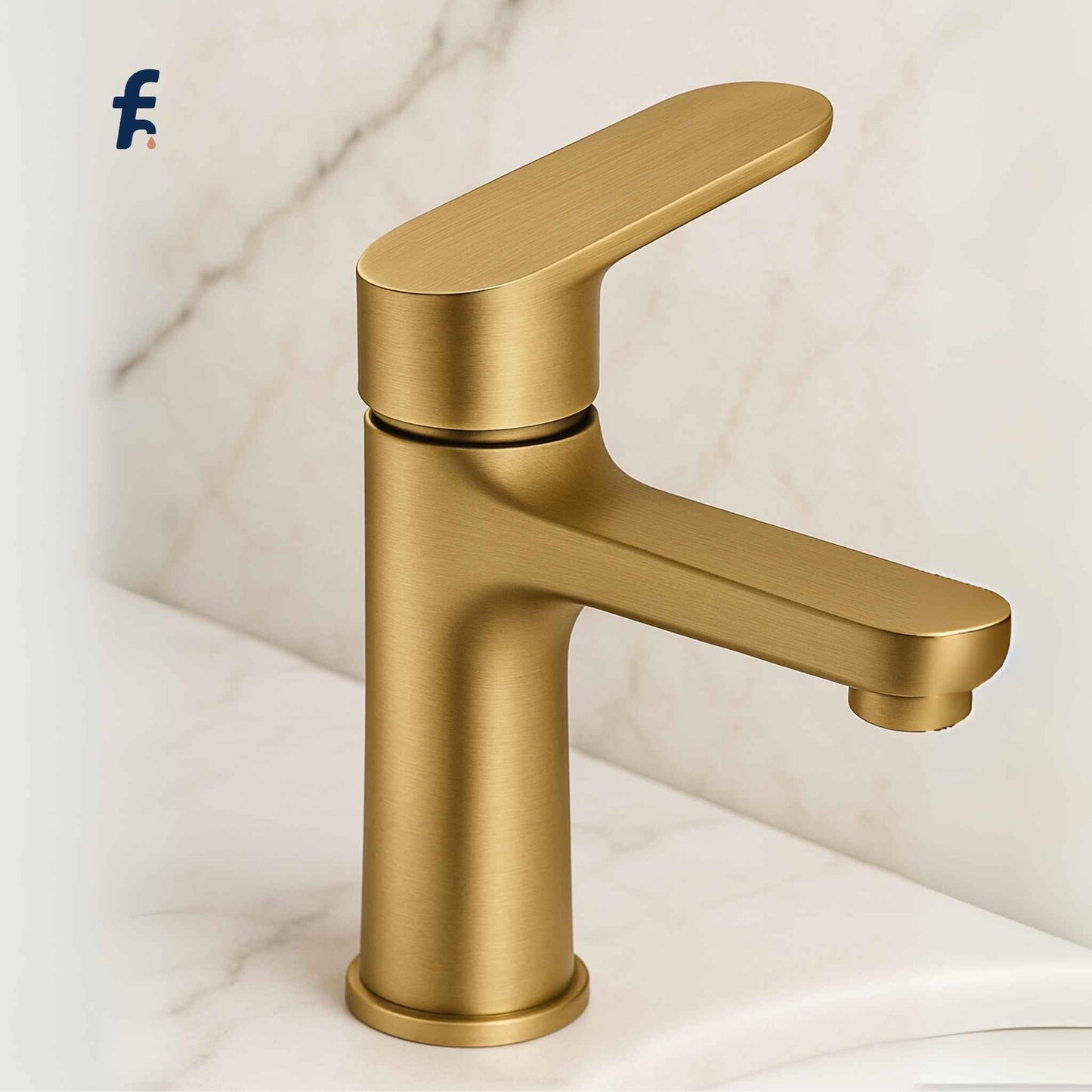 close-up of brushed gold basin mixer