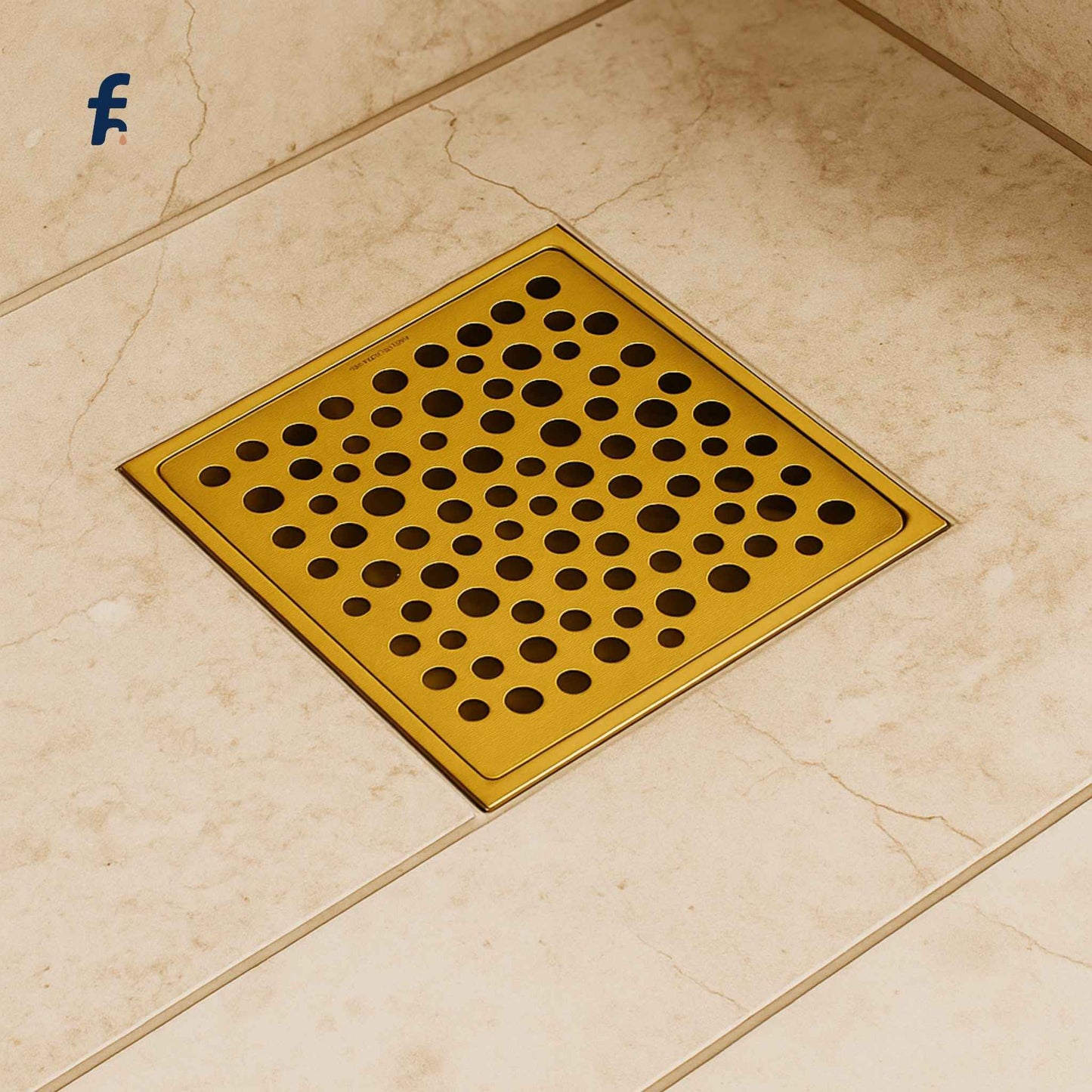 Premium Gold Floor Drainer – 5x5 Inch | SS304 Anti-Cockroach Bathroom Drain Cover for Marble Floors