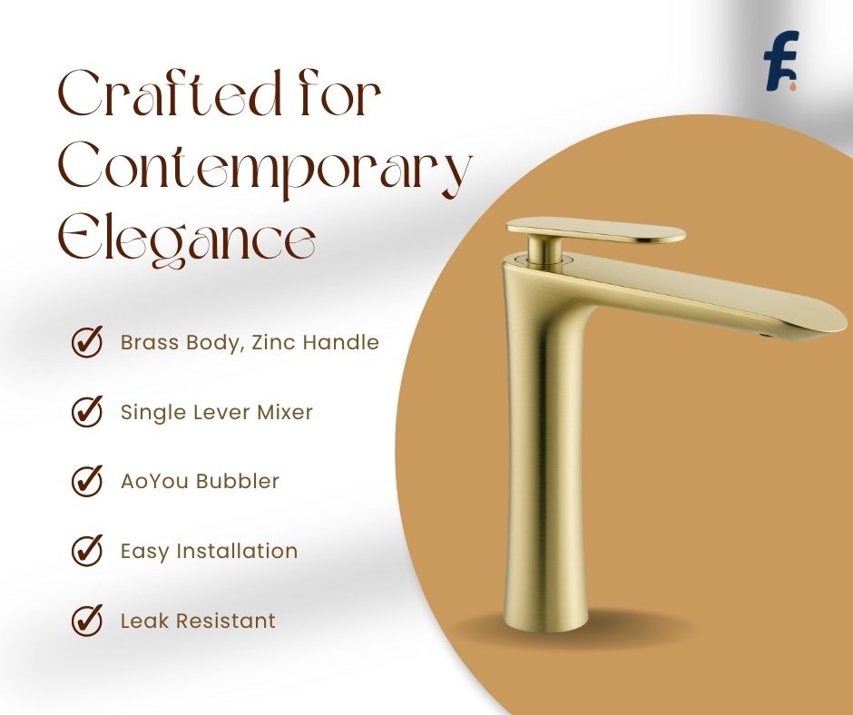 Brushed Brass Basin Faucet – Luxury Gold Tap for Modern Bathrooms
