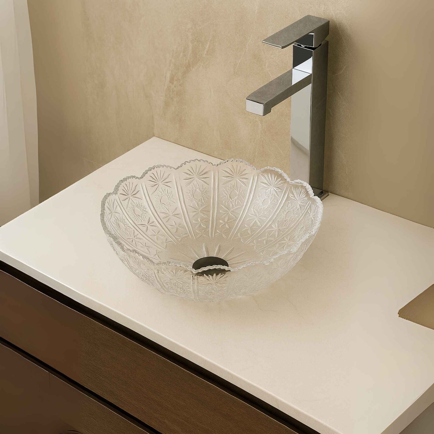 Luxury bathroom vanity featuring 415mm round crystal glass countertop basin