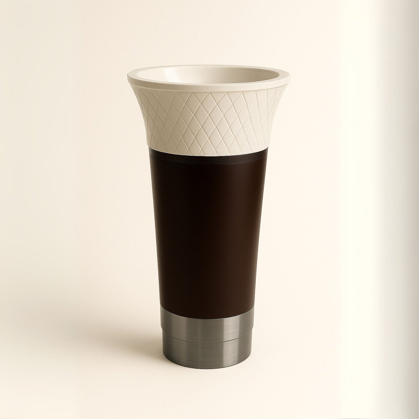 Luxury dual-tone pedestal washbasin with white diamond texture and espresso base, 860mm height side image