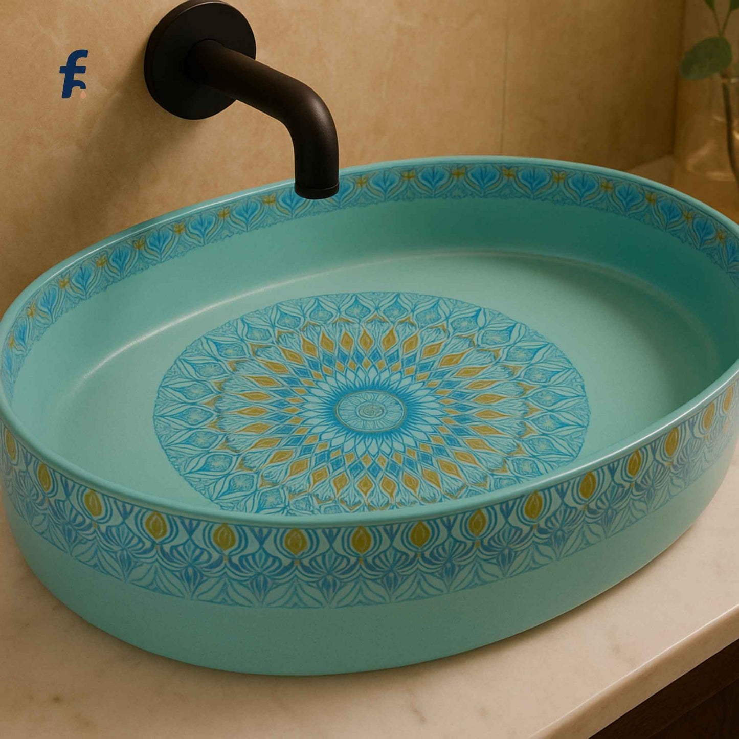 Close-up of inner design of mandala wash basin for luxury bathrooms