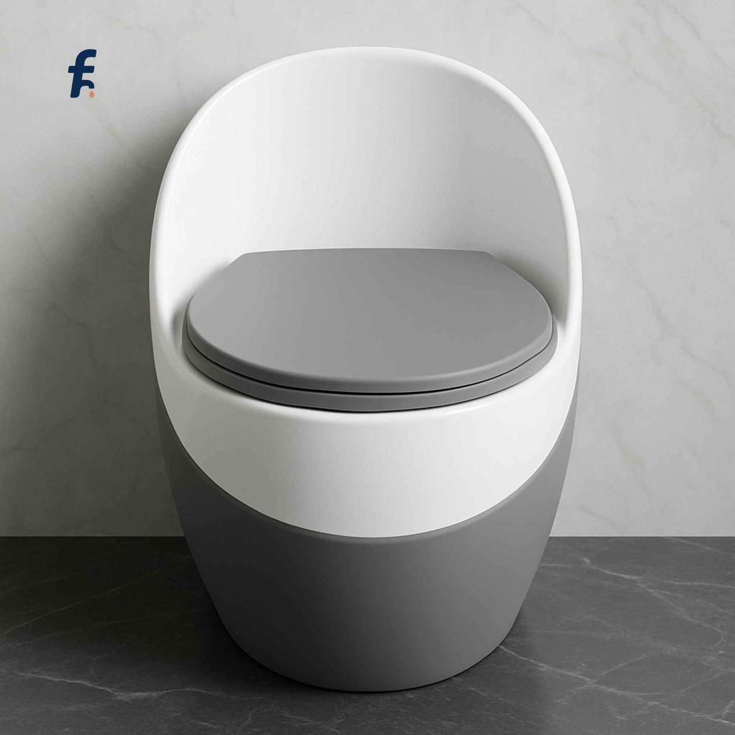 Matt grey white luxury integrated one-piece toilet front view