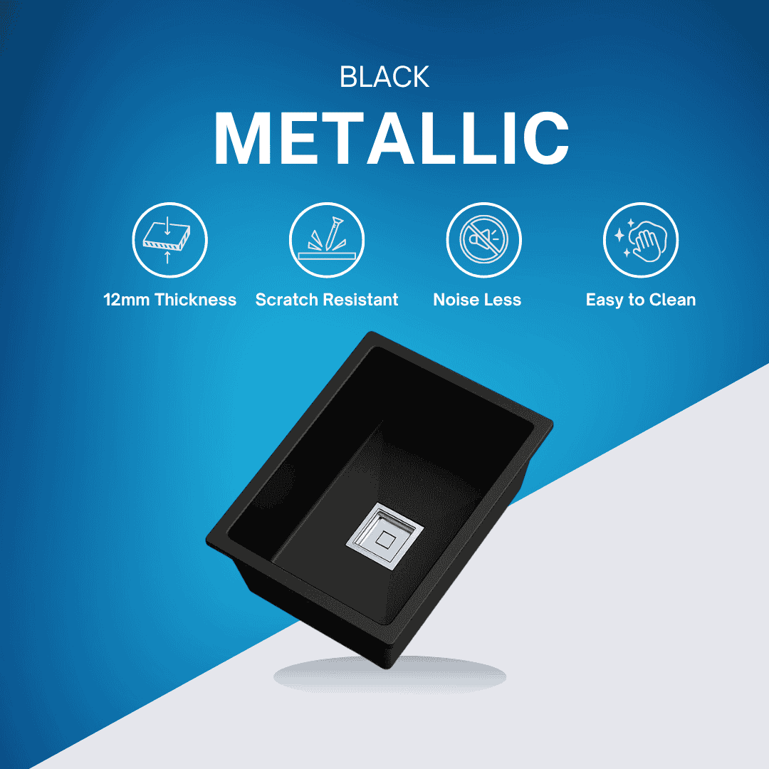 Clean studio image of matte black granite sink isolated on white background