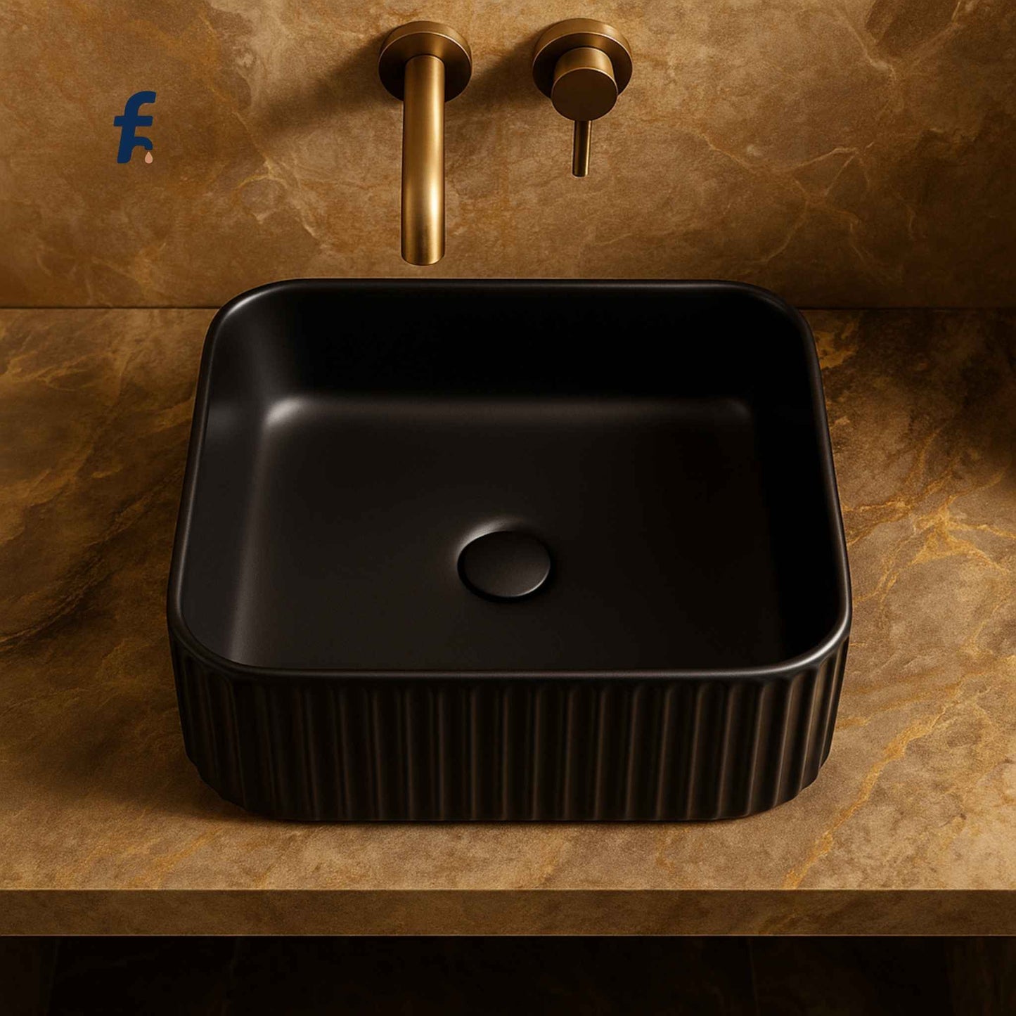 Top view of matte black modern ceramic basin