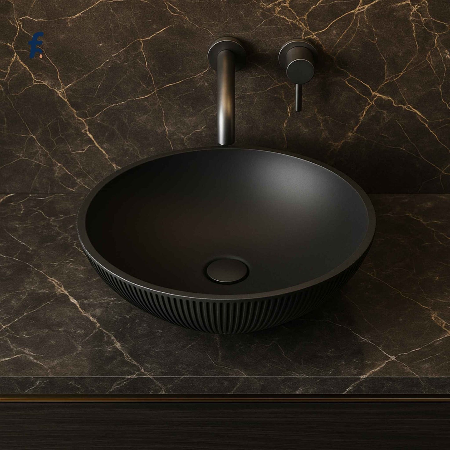 Modern bathroom design with black luxury glass basin