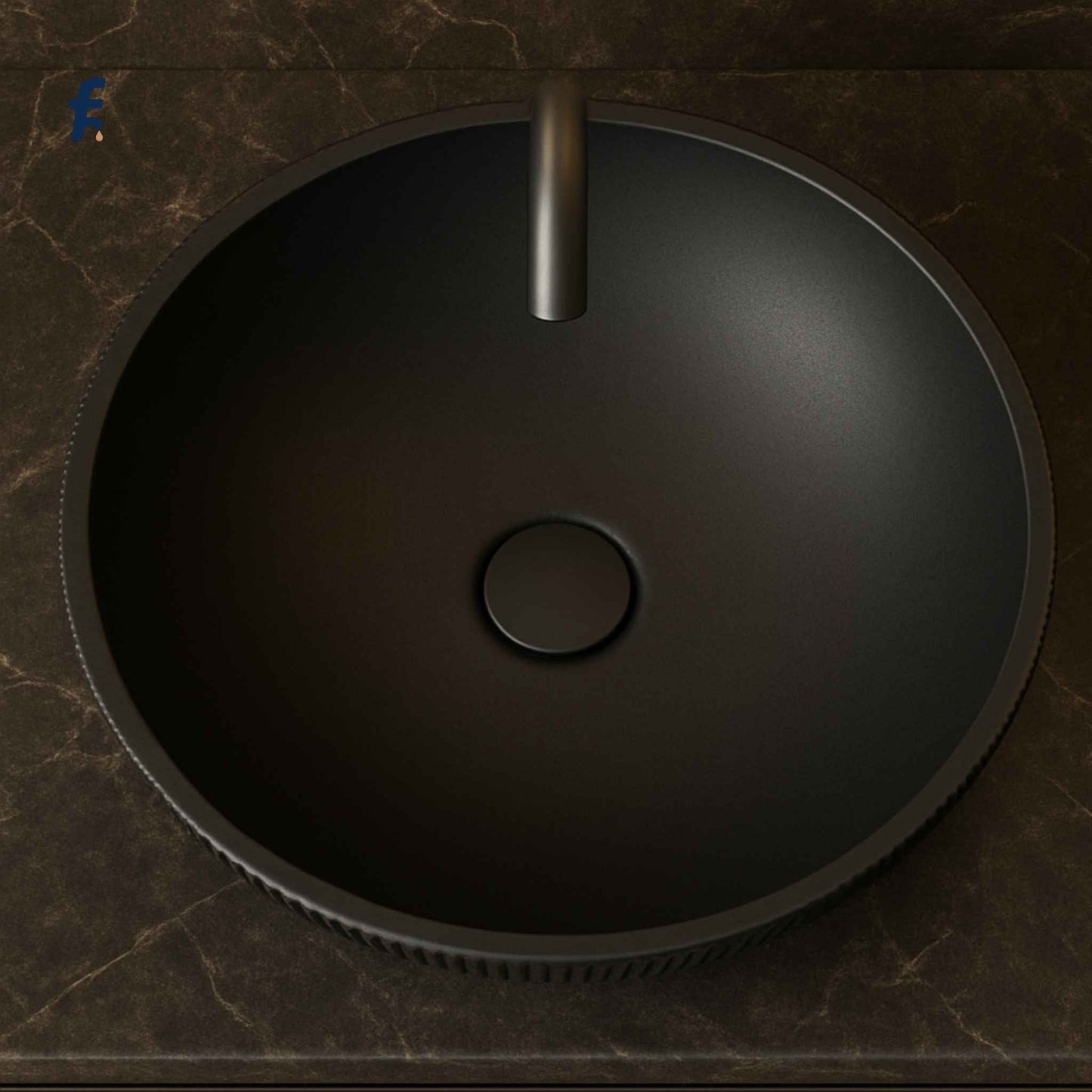 Top view of matte black glass wash basin for bathroom