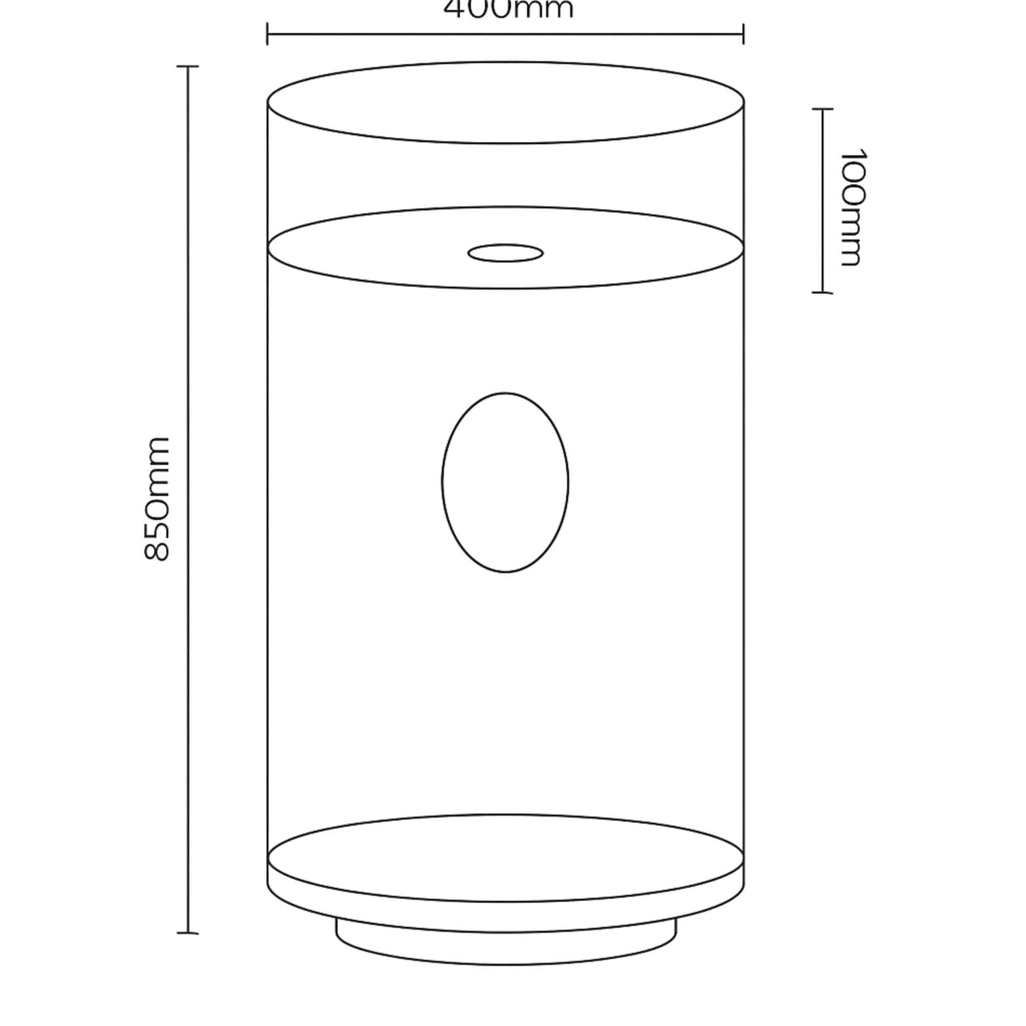 Technical sketch of black fluted pedestal basin 400x850mm