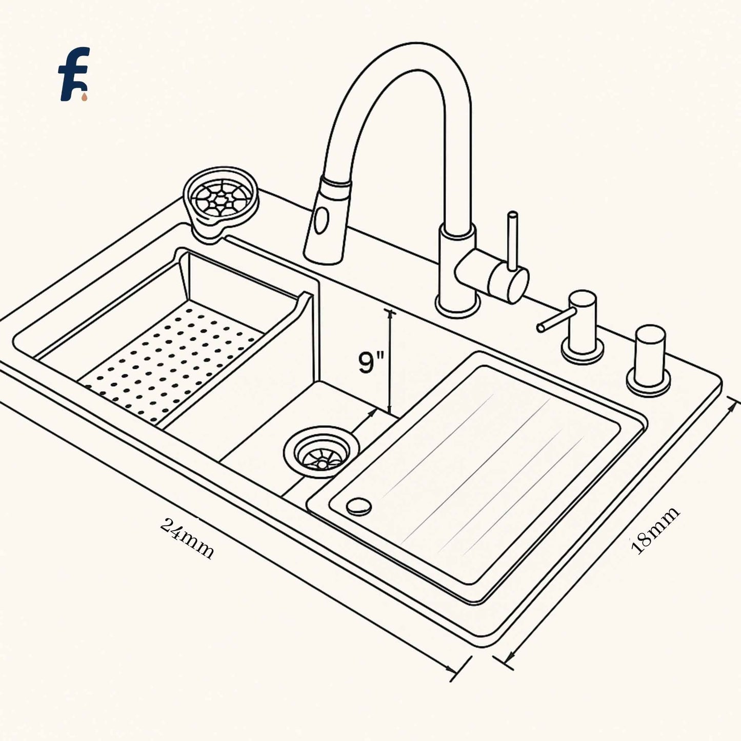 24x18x9 Matte Black Stainless Steel Kitchen Sink – Premium SS Sink for Modular Kitchens