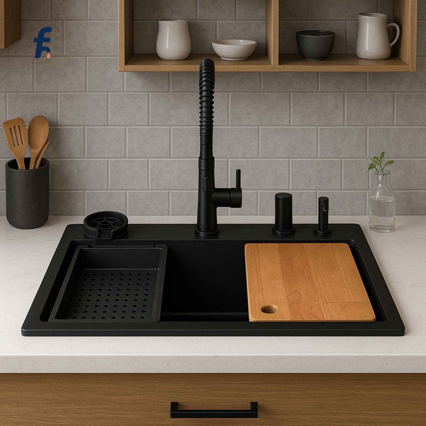 24x18x9 Matte Black Stainless Steel Kitchen Sink – Premium SS Sink for Modular Kitchens