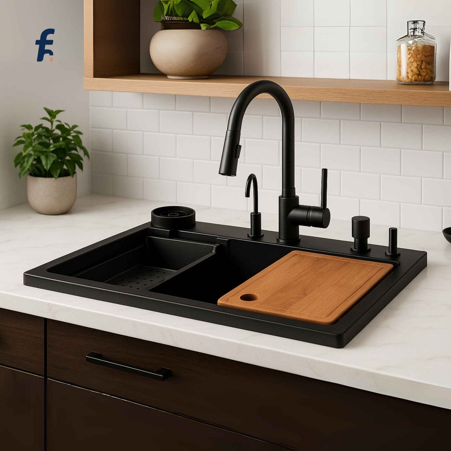 24x18x9 Matte Black Stainless Steel Kitchen Sink – Premium SS Sink for Modular Kitchens