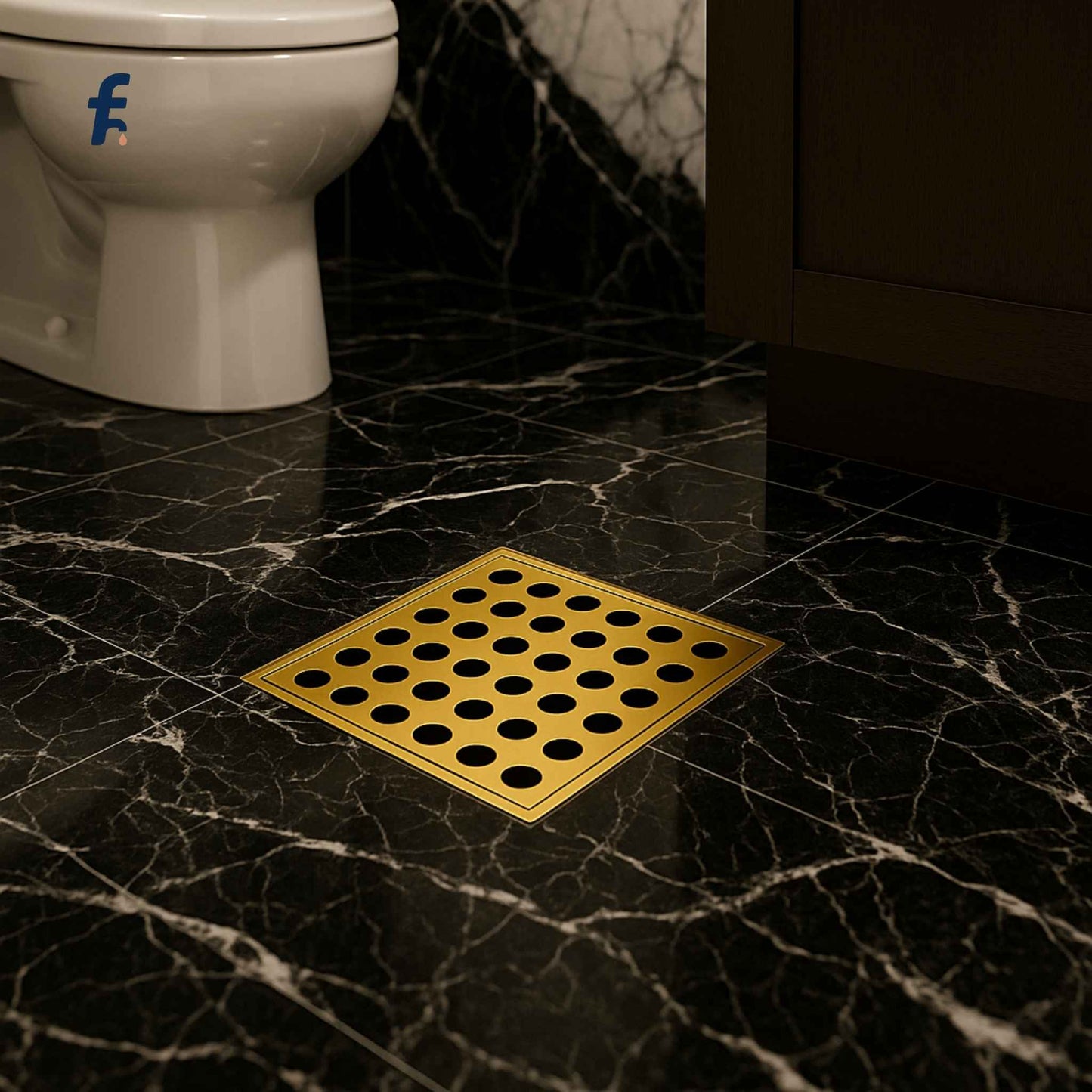 Premium Gold Floor Drainer – 5x5 Inch | SS304 Anti-Cockroach Bathroom Drain Cover for Marble Floors