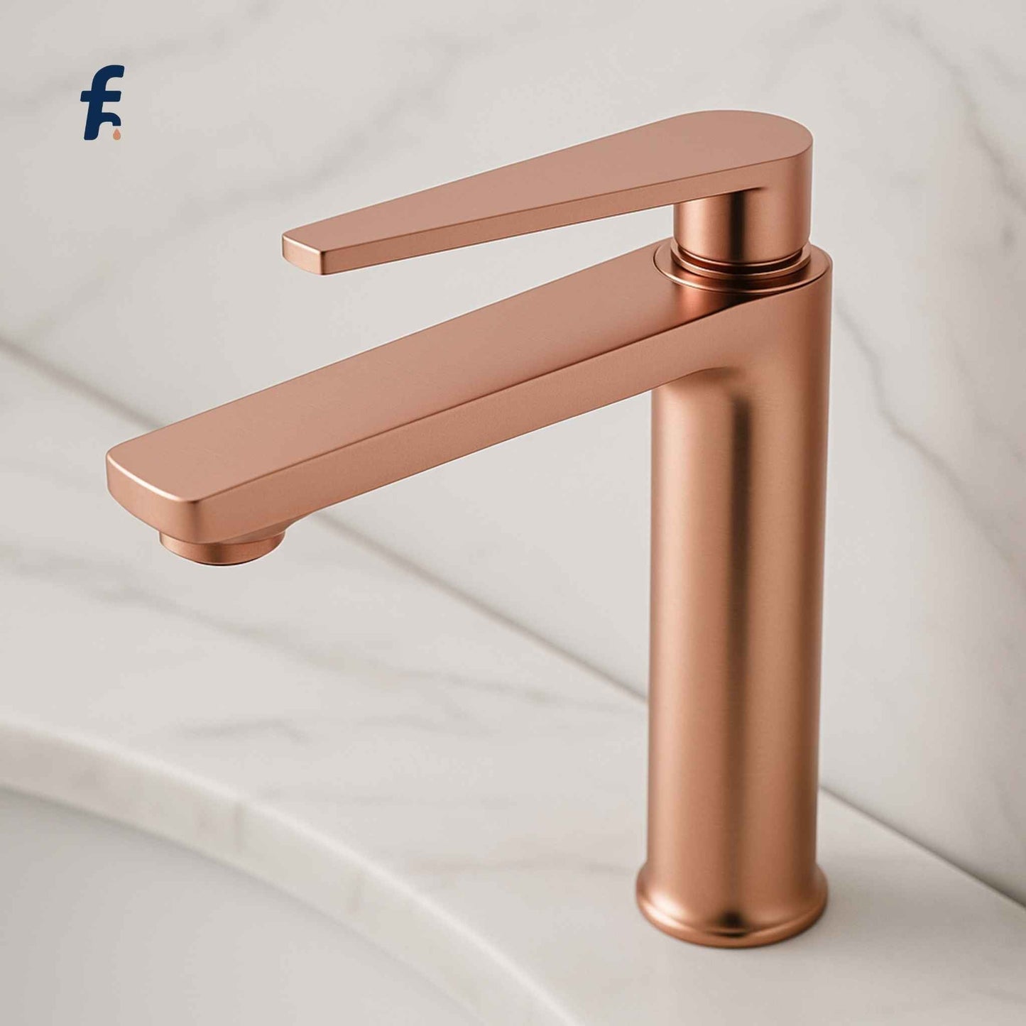 Rose gold faucet on a light background,