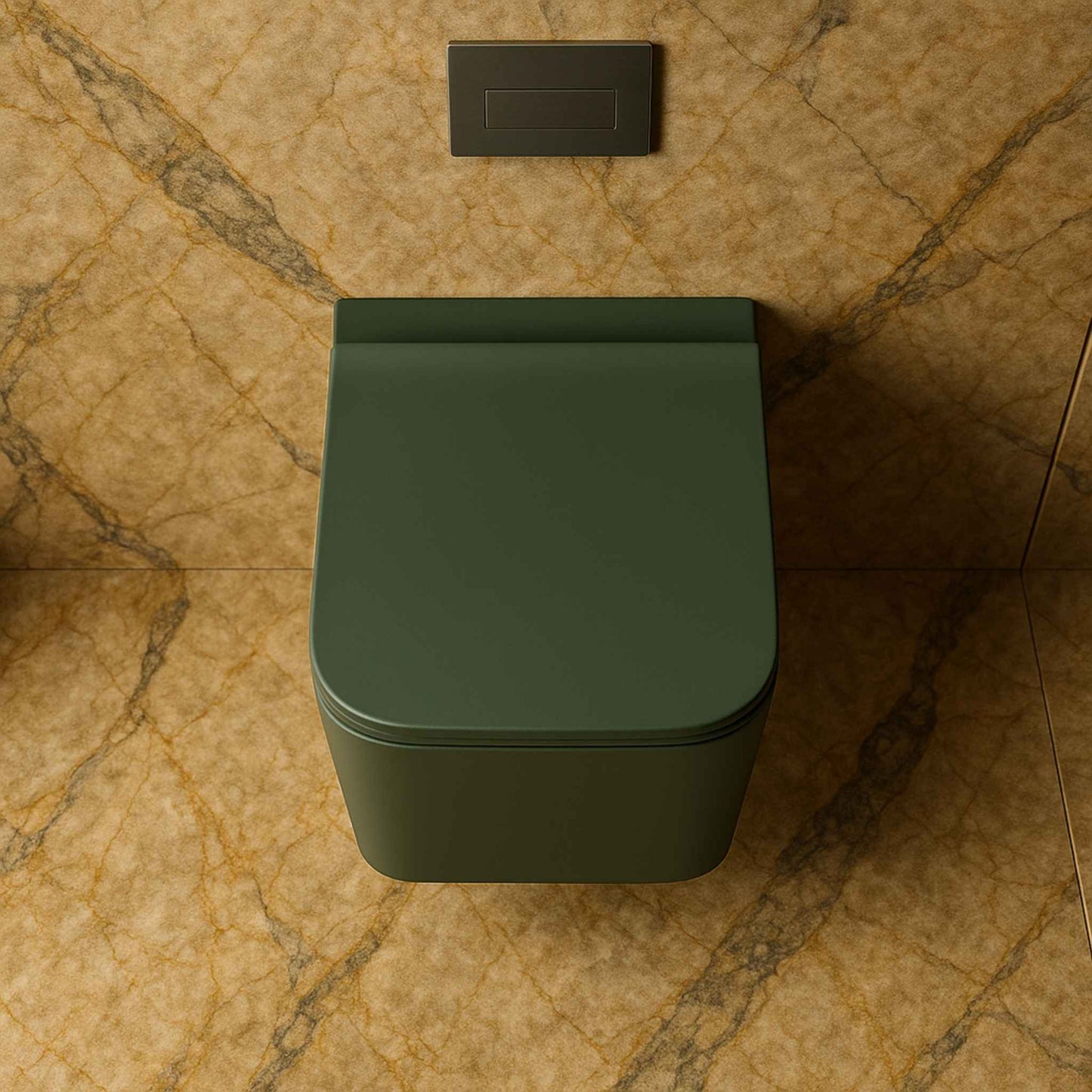 Top view of luxury matte wall hung WC in forest mint finish