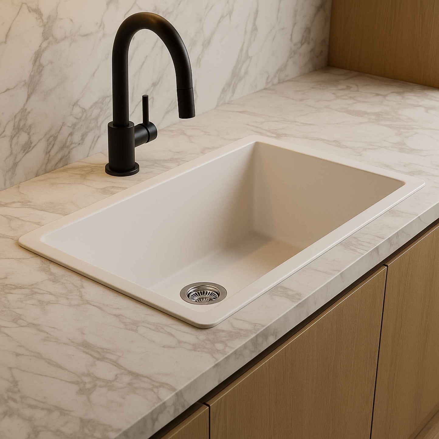 Stainless steel kitchen sink with included waste pipe and coupling for easy installation