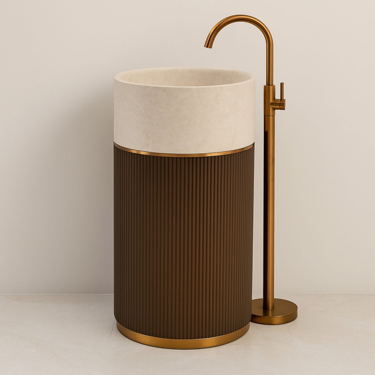 Side view of luxury pedestal basin with vertical grooves
