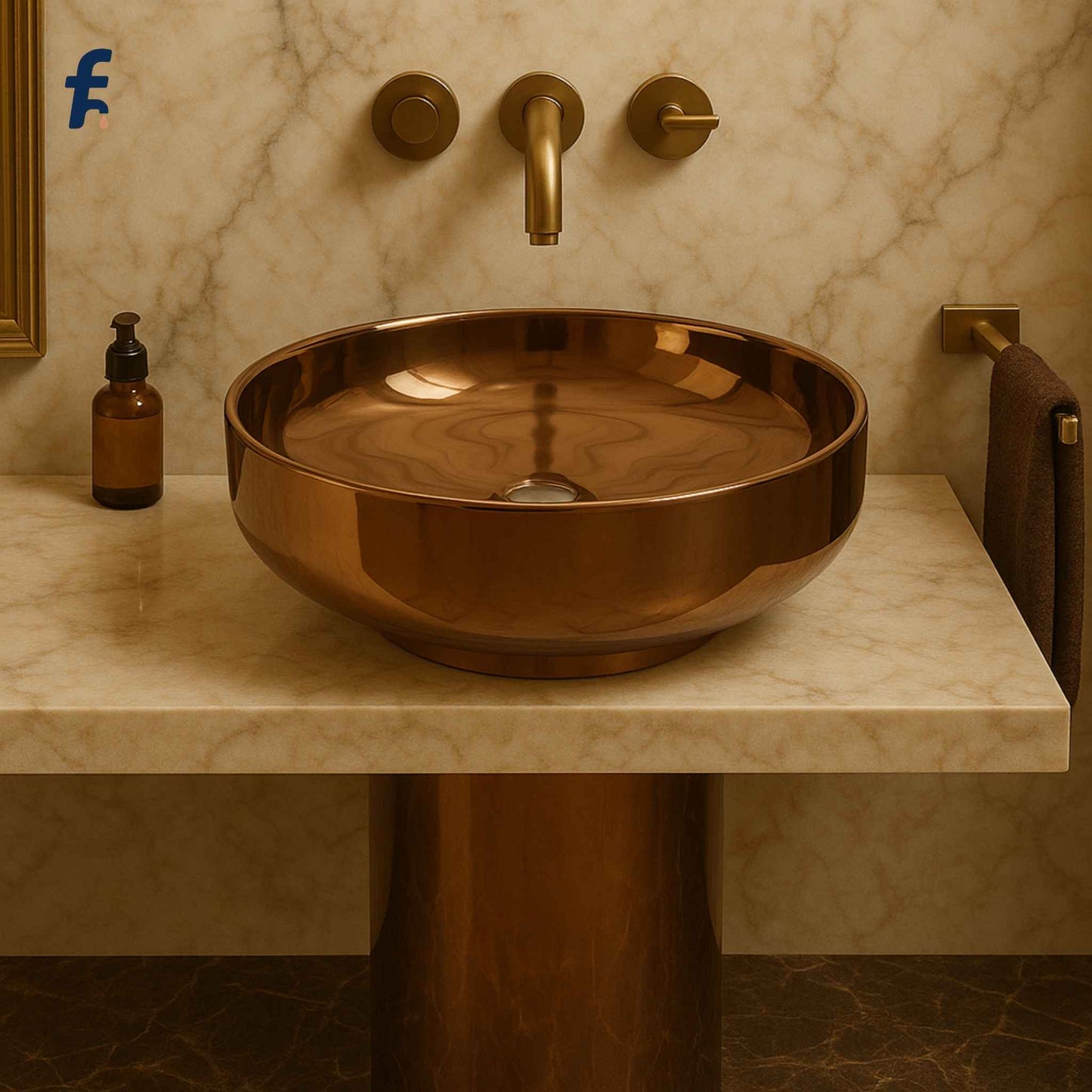 Premium countertop bronze basin side close-up