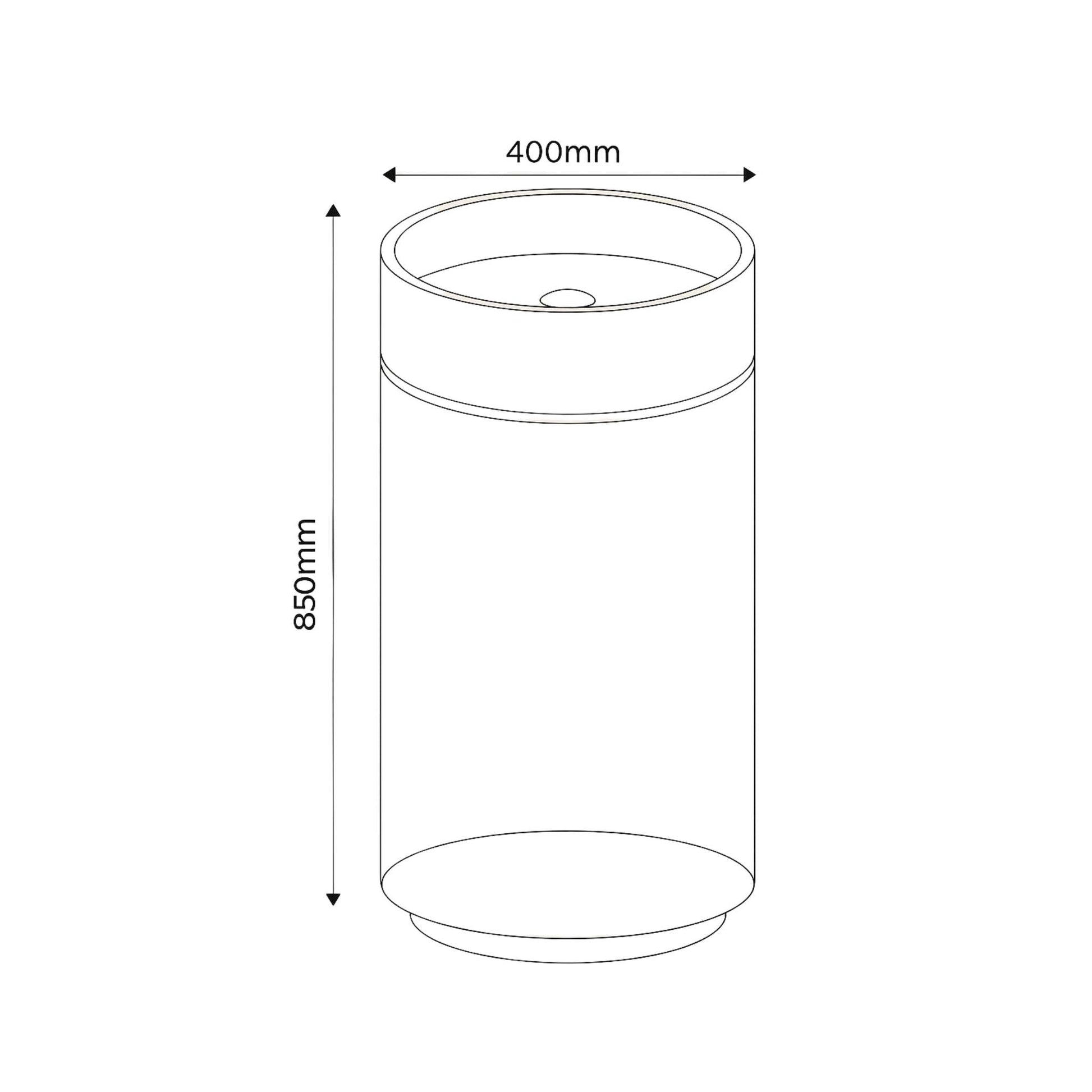Line drawing of a cylindrical object with dimensions labeled