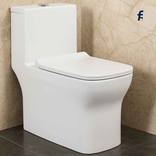Front view of affordable rimless one-piece western toilet