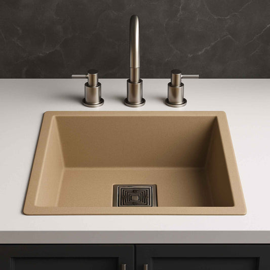 Top Angle of Almond Granite Kitchen Sink 18x21x9 Inches – Graniridge Series